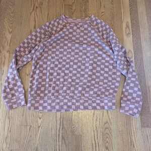 Sonoma XL Long Sleeve Women's Crew Neck Top Checkered Burgundy Red